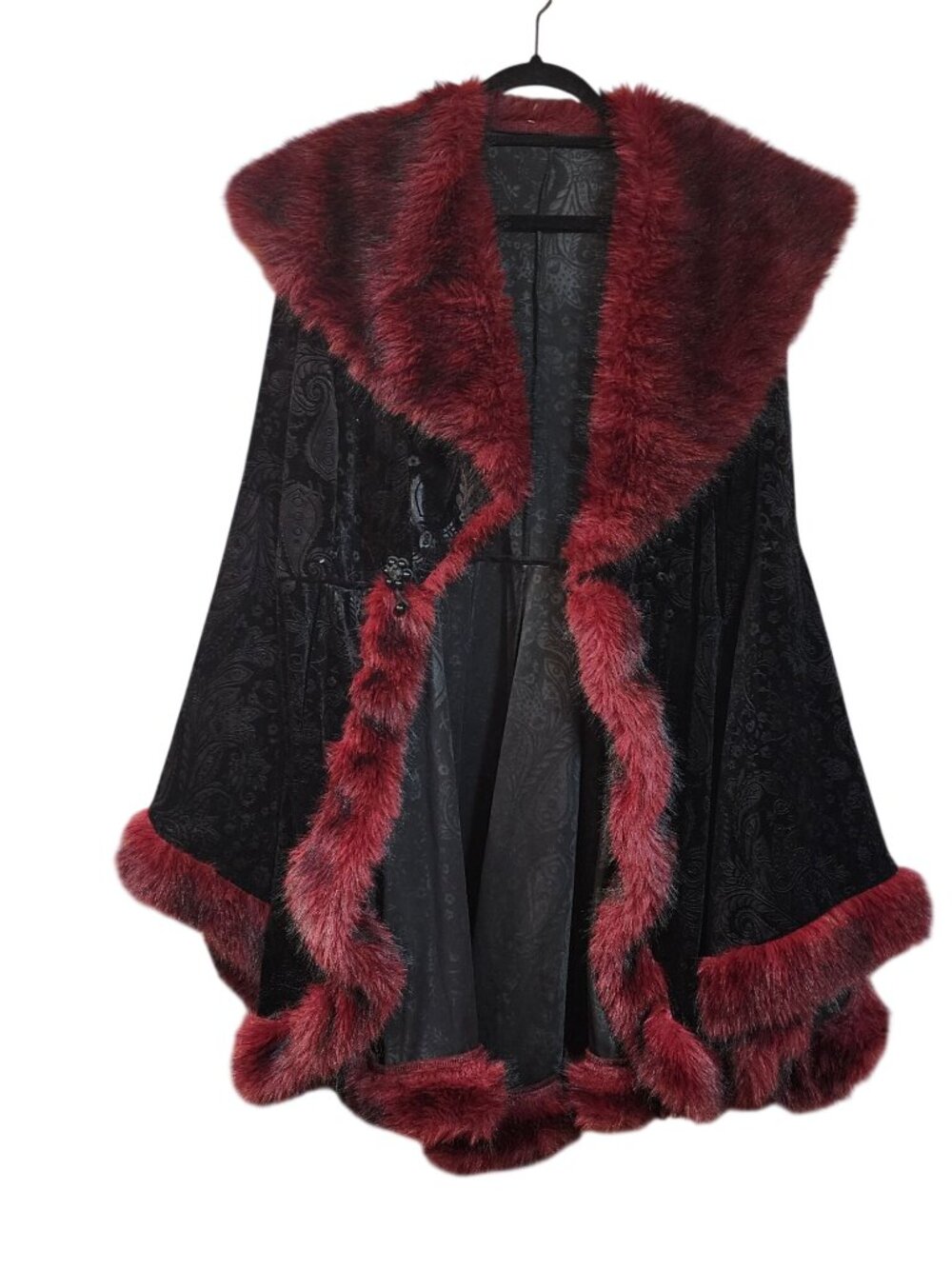 ROMWE Gothic Vintage Patchwork Faux Fur Collar Paisley Velvet Embossed Flare Sle